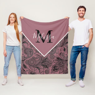 Velo Cobertor de fleece paisley dourado rosa e preto