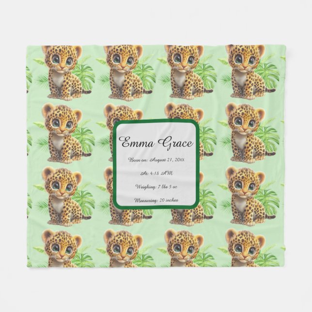 Velo Cobertor de Fleece Personalizado de Bebê Leopardo  (Frente (Horizontal))