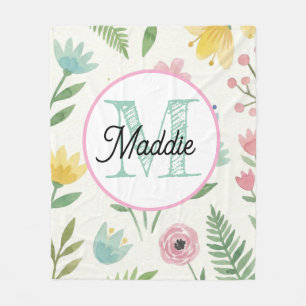 Velo Cobertor de fleece personalizado monogramado florl