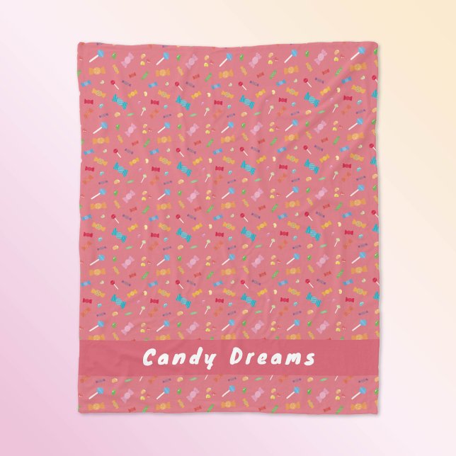 Velo Cobertor de Fleece Personalizado Rosa Coral Candy  (Personalized 'Candy Dreams' Fleece Blanket.)