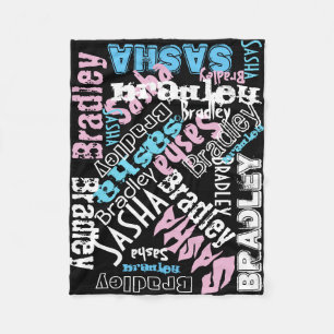 Velo Cobertor de Fleece Preto com Nomes em Quadro Negro