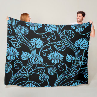 Velo Cobertor de Fleece Preto em Padrão Floral Antigo s