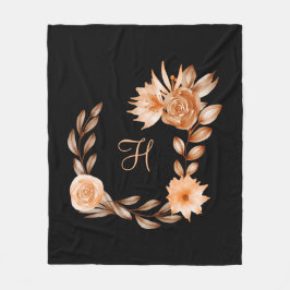 Velo Cobertor de Fleece Preto Marrom e Pêssego Monogram