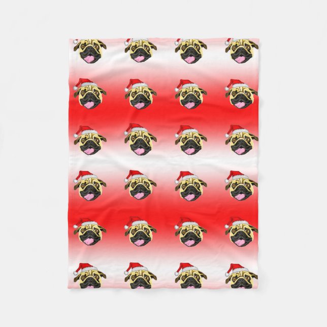 Velo Cobertor de Fleece Pug de Natal (Frente)