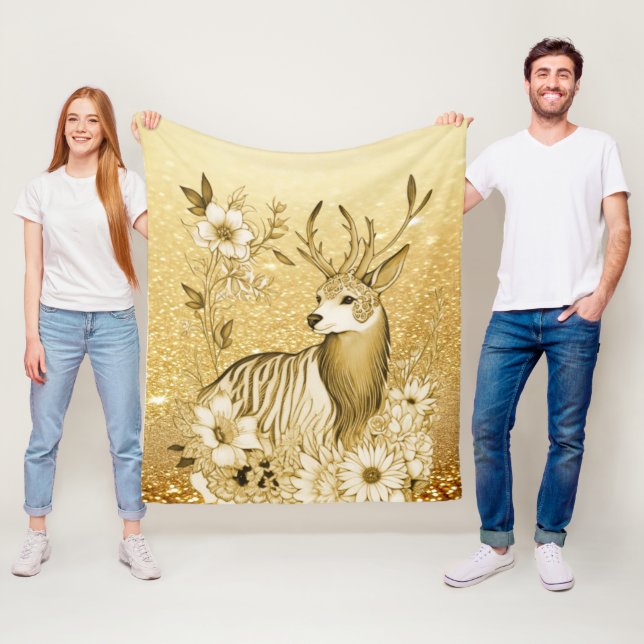 Velo Cobertor de Fleece Rena de Floral Dourado (In Situ)