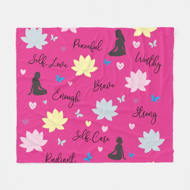 Velo Cobertor de Fleece Rosa com Floral de Bem-Estar (Frente (Horizontal))