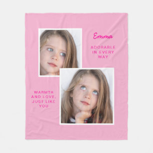 Velo Cobertor de Fleece Rosa com Foto e Nome