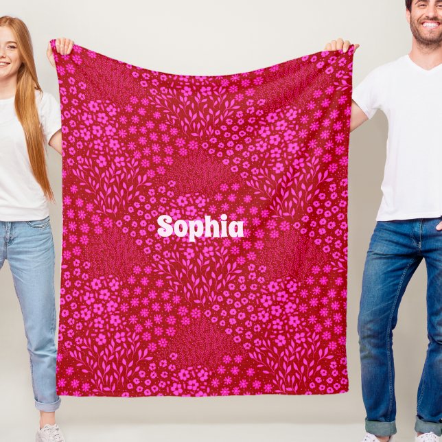 Velo Cobertor de Fleece Rosa Floral com Nome para Menin (Criador carregado)