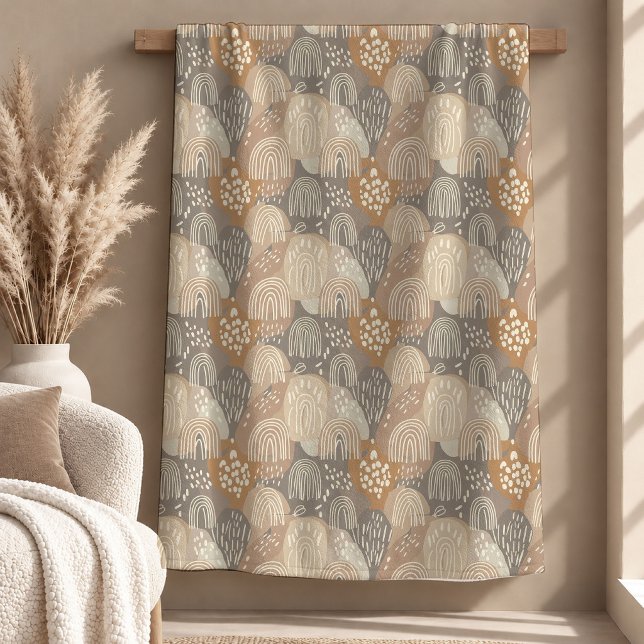 Velo Cobertor de Fleece Sofisticado Neutro com Folhas d (Sophisticated Neutral Rainbow Leaves Fleece Blanket)