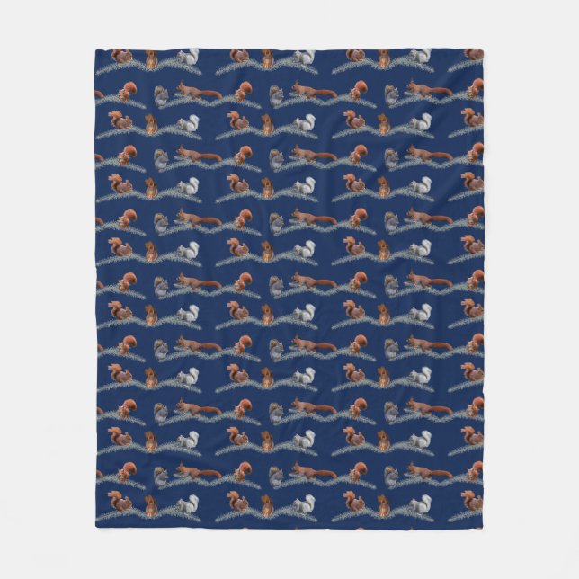 Velo Cobertor de Fleece Squirrel Frenzy (Azul Marinho) (Frente)