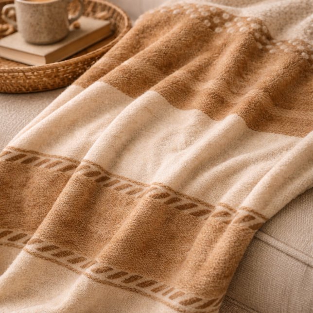 Velo Cobertor de Fleece Tecido de Argila de Marfim (Ivory and clay woven bands with stitched lines for layered sofas and calm hearth spaces)