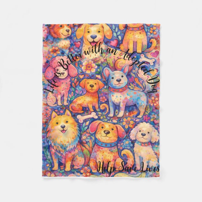 Velo Cobertor de Fleece Tema Cachorro Adoptado 76 cm x  (Frente)