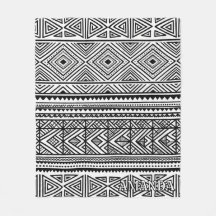 Cobertor de Fleece Tribal Azteca Preto e Branco Pe