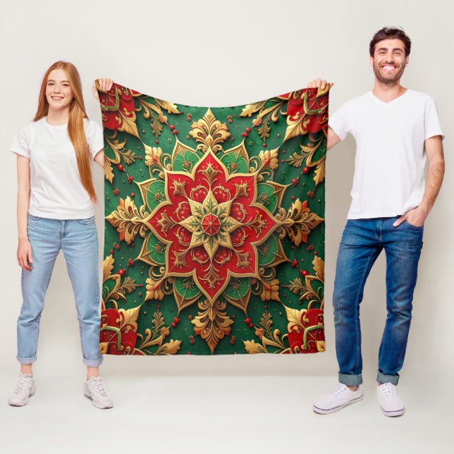 Velo Cobertor de Fleece Vermelho Verde Decorativo (In Situ)