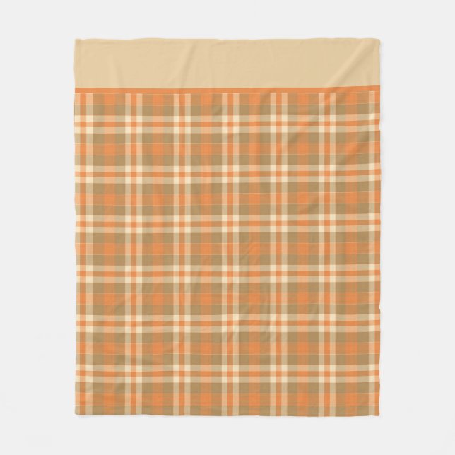 Velo Cobertor de Fleece Xadrez Laranja e Bege (Frente)