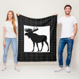 Velo Cobertor de Fleece Xadrez Preto com Design de Alce