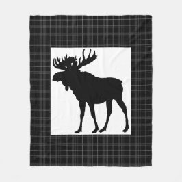 Velo Cobertor de Fleece Xadrez Preto com Design de Alce
