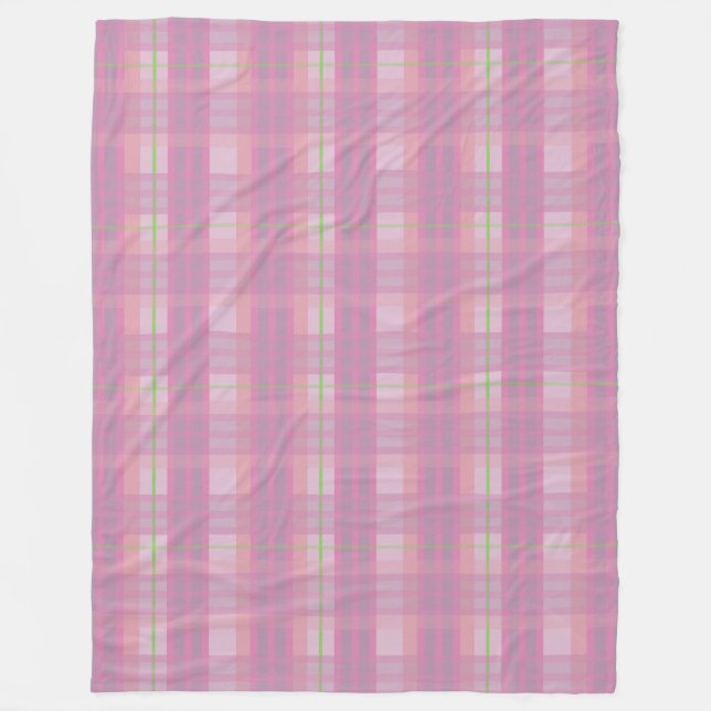 Velo Cobertor de Fleece Xadrez Rosa Moderno (Frente)