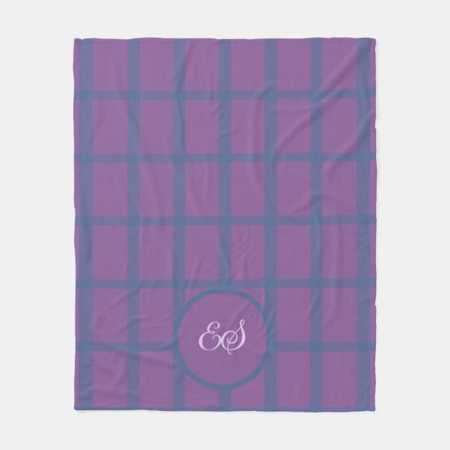 Velo Cobertor de Fleece Xadrez Roxo e Azul (Frente)