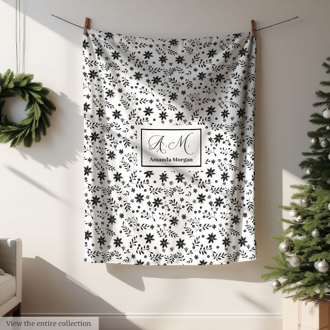 Velo Cobertor de Flores Silvestres Personalizado Arte d (Custom Wildflower Blanket Minimalist Monogram Art)