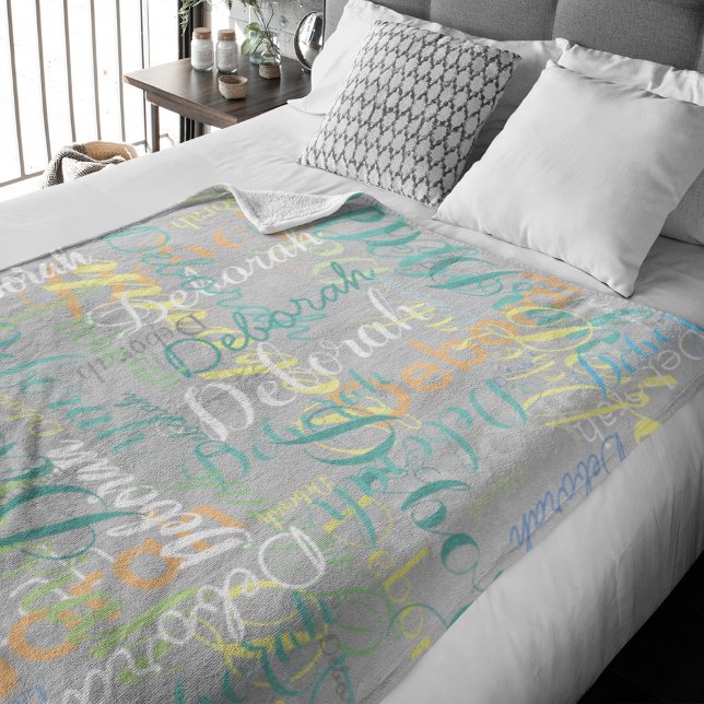 Velo cobertor de folhas de cinza pálidas com seu nome (Criador carregado)