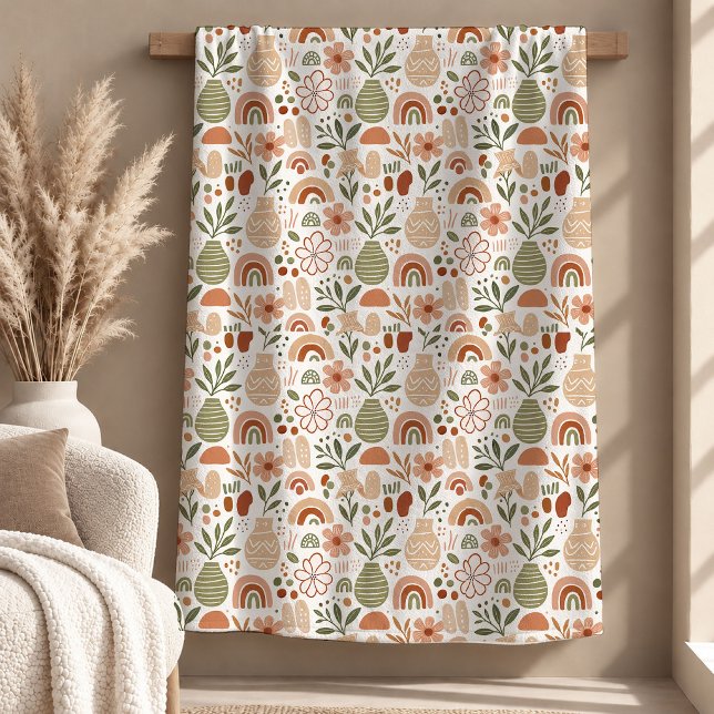 Velo Cobertor de Formas Arco-Íris Bege Sage Impressiona (Stunning Sage Beige Rainbow Shapes Blanket)