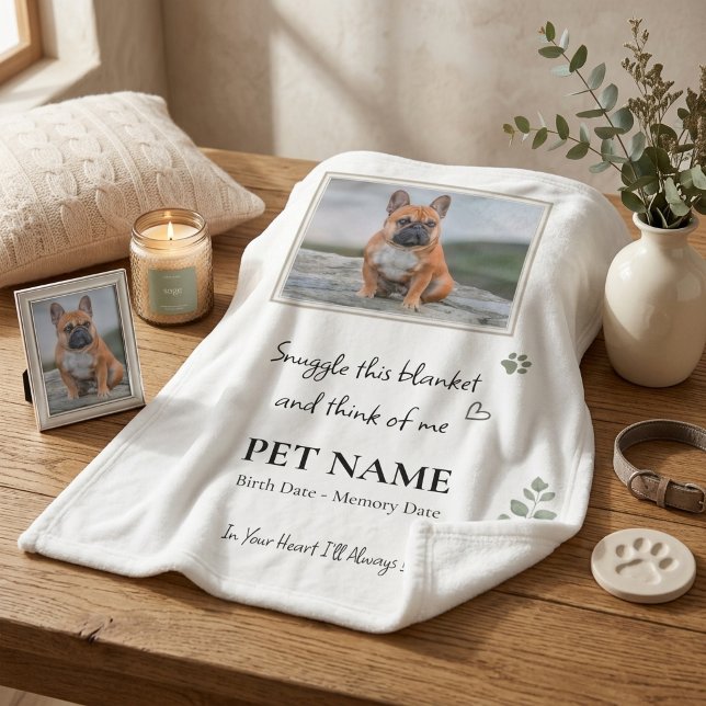 Velo Cobertor de Foto Memorial de Pet Sage Botânico (Pet Memorial Photo Blanket Sage Botanical)