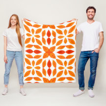 Cobertor de Lançamento Floral Geométrico Laranja e
