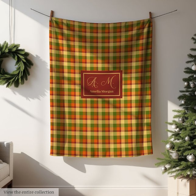 Velo Cobertor de lançamento xadrez de outono acolhedor  (Autumn Plaid Throw Blanket Cozy Custom Name Accent)