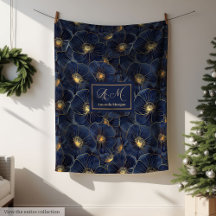Cobertor de Monograma Dourado Marinho Chic Floral 