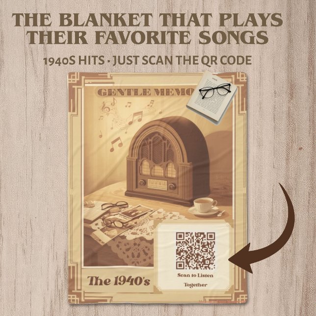 Velo Cobertor de Musicoterapia dos Anos 40 | QR Code Su (1940s Music Therapy Blanket with QR Code | Dementia & Alzheimer's Gift | Scan to Play Classic Hits)