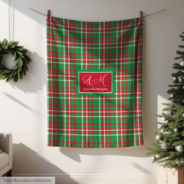 Velo Cobertor de Natal Clássico Xadrez Monograma Festa (Classic Christmas Plaid Blanket Monogram Holiday)