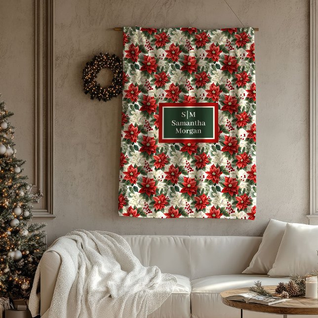 Velo Cobertor de Natal Personalizado Clássico com Estam (Personalized Christmas Blanket Classic Floral Look)