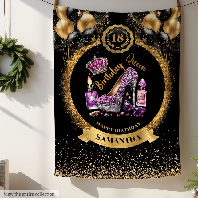 Velo Cobertor de Saltos Altos da Rainha de Aniversário  (Glitter Glam Birthday Queen High Heels Blanket)