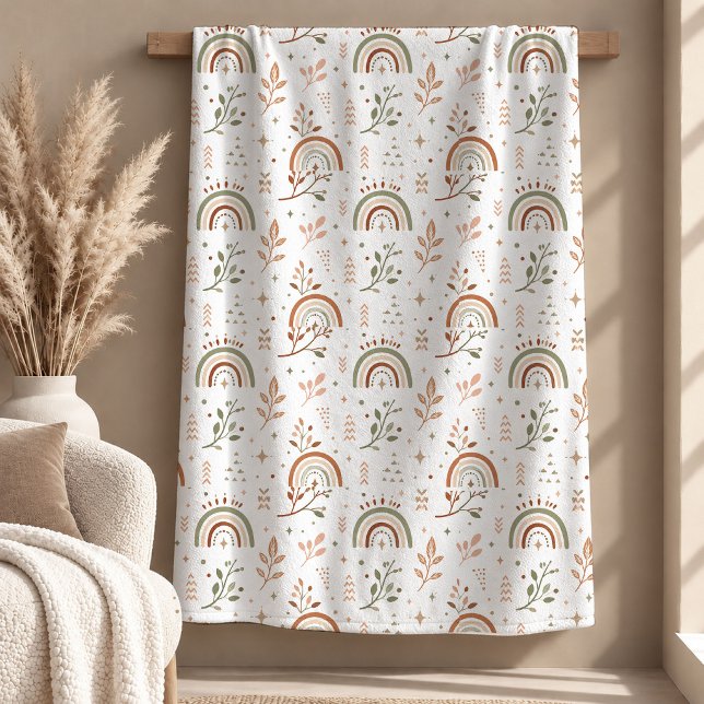 Velo Cobertor de Tons Terrosos com Formas de Arco-Íris  (Beautiful Boho Rainbow Shapes Earthy Tone Blanket)