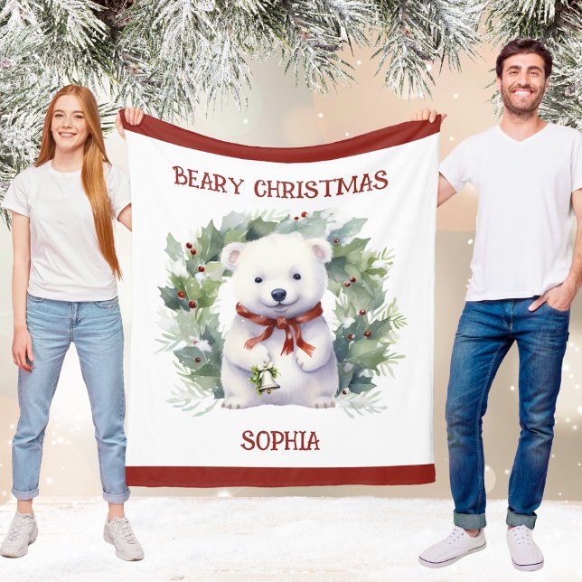 Velo Cobertor de Urso de Natal para Crianças Com Nome (Christmas Bear Blanket for Kids With Name)