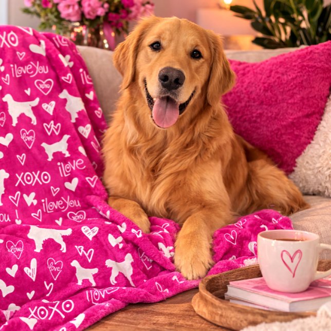 Velo Cobertor do Golden Retriever com Doodles de Coraçã (Golden Retriever Blanket with Heart Doodles)