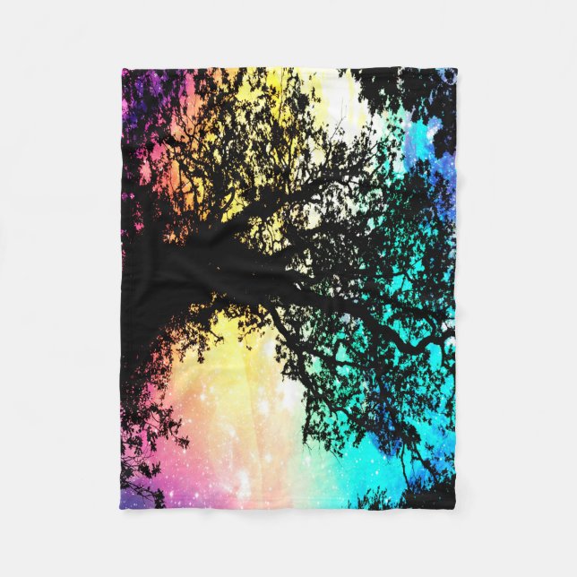 Velo Cobertor Espacial Colorido de Árvores Negras (Frente)