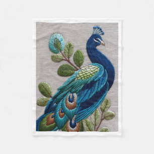 Velo Cobertor Fleece com Estilo Bordado de Pavão e Folh