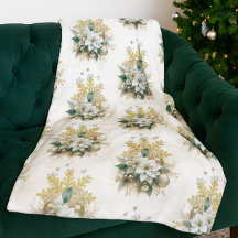 Cobertor Fleece de Natal Poinsettia Branca Festiva