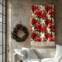 Cobertor Floral de Inverno Poinsettia Vermelha Pre