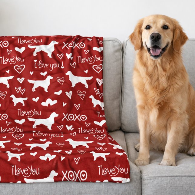 Velo Cobertor Golden Retriever com Doodles de Coração  (Golden Retriever Blanket with Heart Doodles)