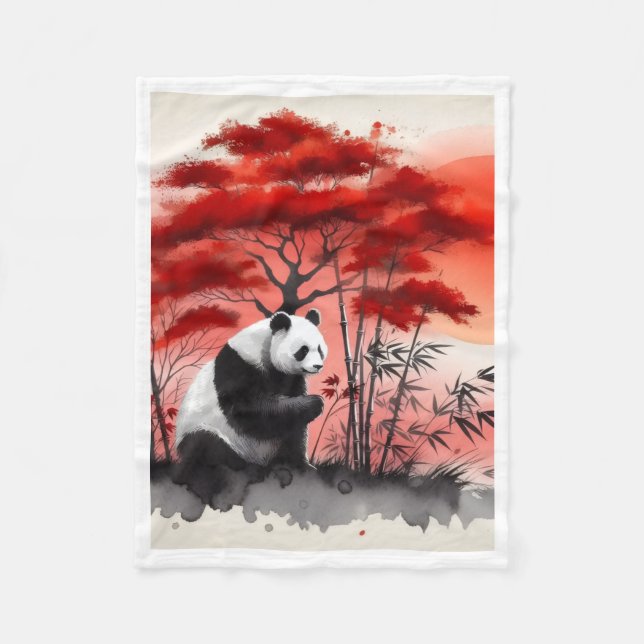 Velo Cobertor Panda Floresta de Bambu Vermelho ADOM (Frente)