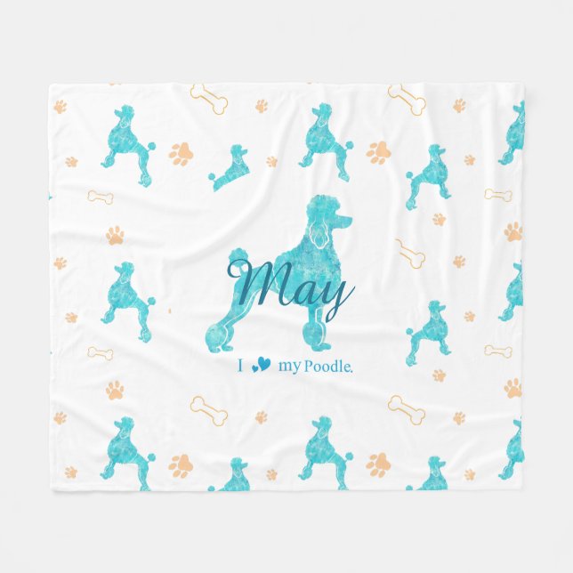 Velo Cobertor Personalizado com Silhueta de Poodle Azul (Frente (Horizontal))