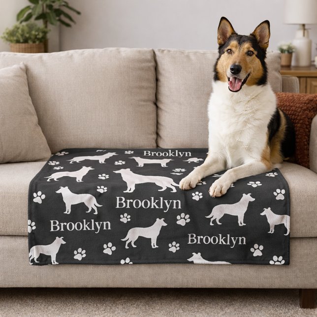 Velo Cobertor Personalizado de Cachorro Collie Lisa Cin (Collie - smooth hair personalized blanket with collie name and favorite color. Gray shown here.)