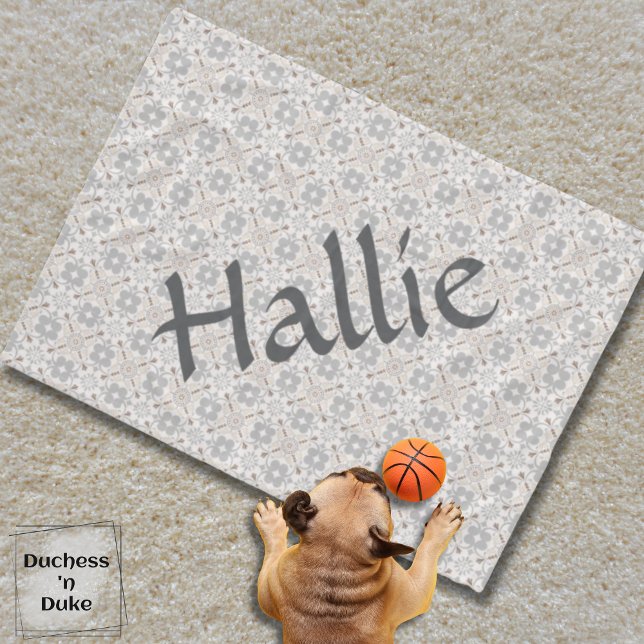 Velo Cobertor Personalizado de Cachorro com Azulejo Esp (Dog Blanket - Gray Spanish Tile Personalized)