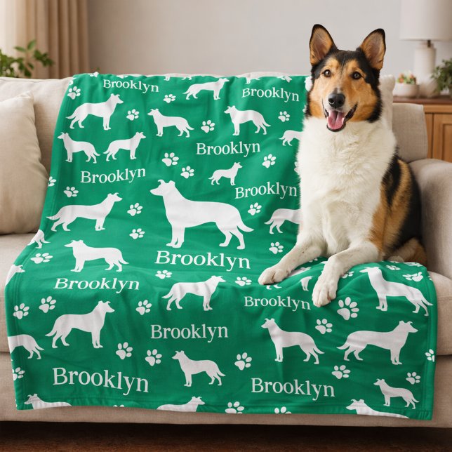 Velo Cobertor Personalizado de Cachorro Smooth Collie (Collie - smooth hair personalized blanket with collie name and favorite color. Green shown here.)