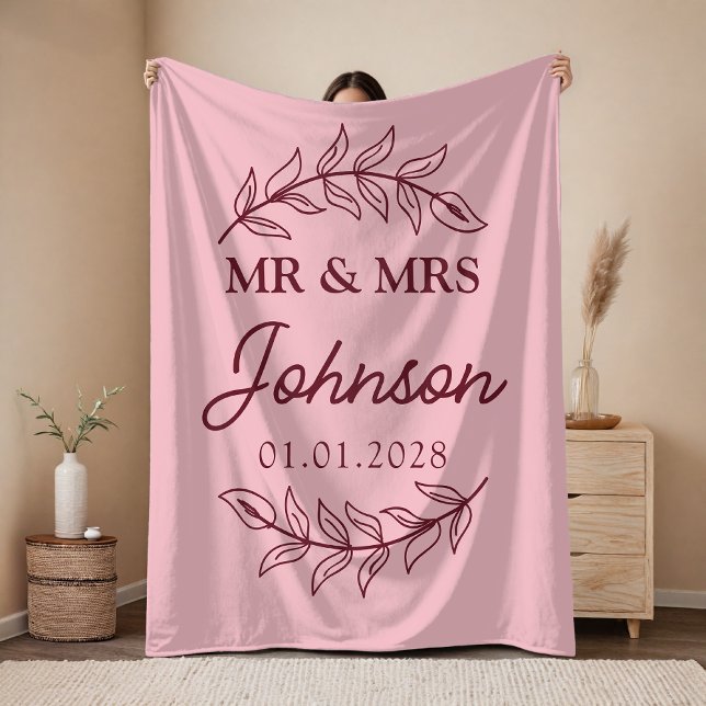 Velo Cobertor Personalizado de Casamento para Marido e  (Custom Pink Couple Throw Blanket – Cozy Wedding or Engagement Gift for Her or Him)