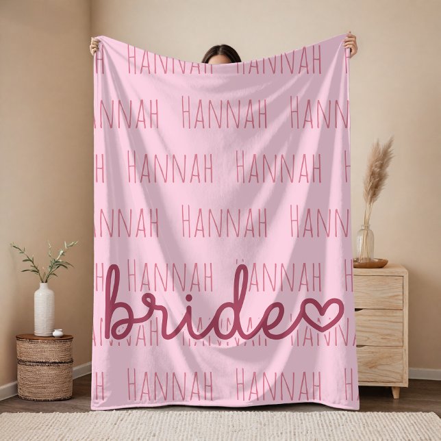 Velo Cobertor Personalizado de Casamento Rosa Presente  (Personalized Pink Bride Blanket Gift for Her, Custom Bridal Blanket Wedding Gift for Bride)