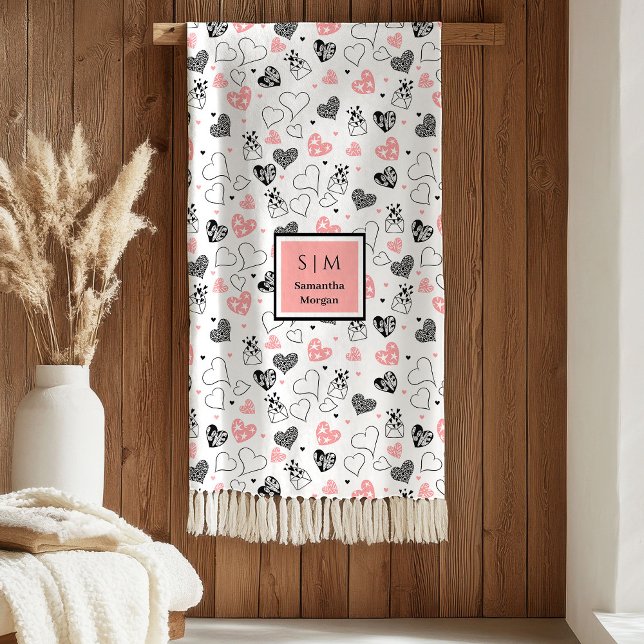 Velo Cobertor Personalizado de Dia dos Namorados com De (Personalized Valentine Gift Blanket Hand Drawn Hearts)